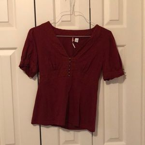 Anthropologie Red short sleeve cotton top